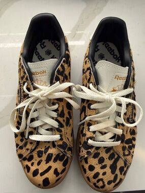 Reebok Classic Leopard Print Sneakers in Tan, Black, White